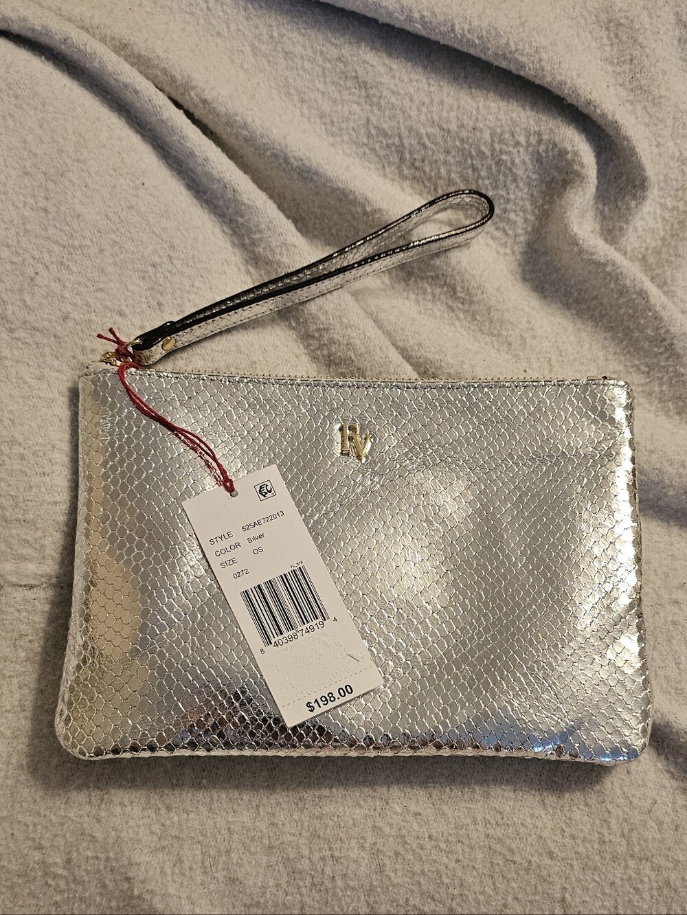 Frances Valentine Silver Metallic Snake Leather Wristlet